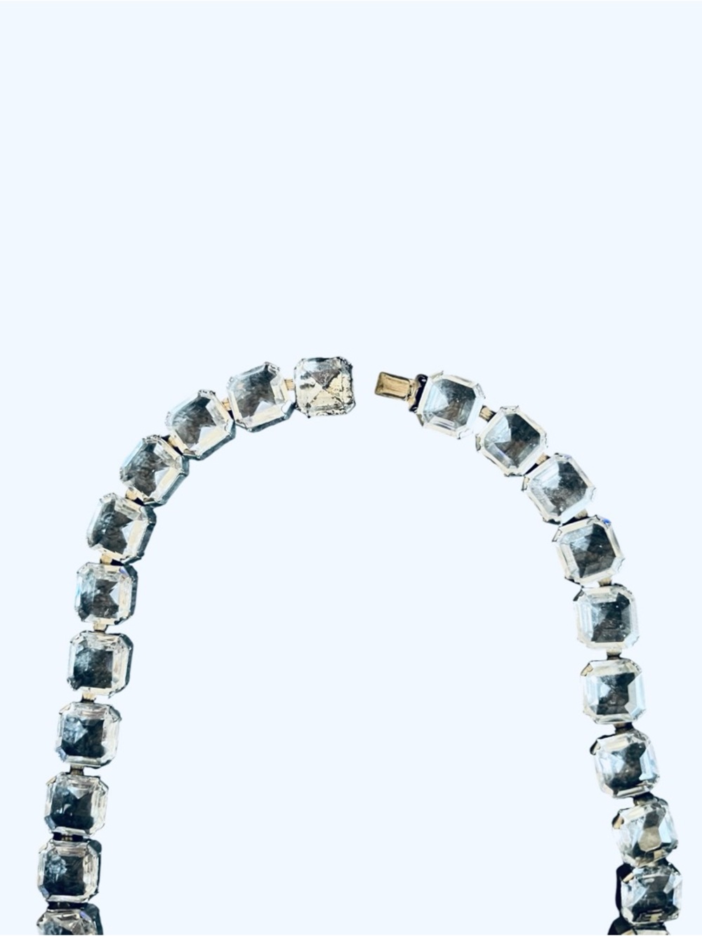 NECKLACE Silver Faceted Square Crystal Necklace - Women's Elegant Chain - Picture 5 of 5